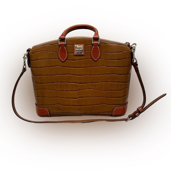Dooney & Bourke cognac/tan med croc embossed all leather strap tote and dust bag - Picture 1 of 13